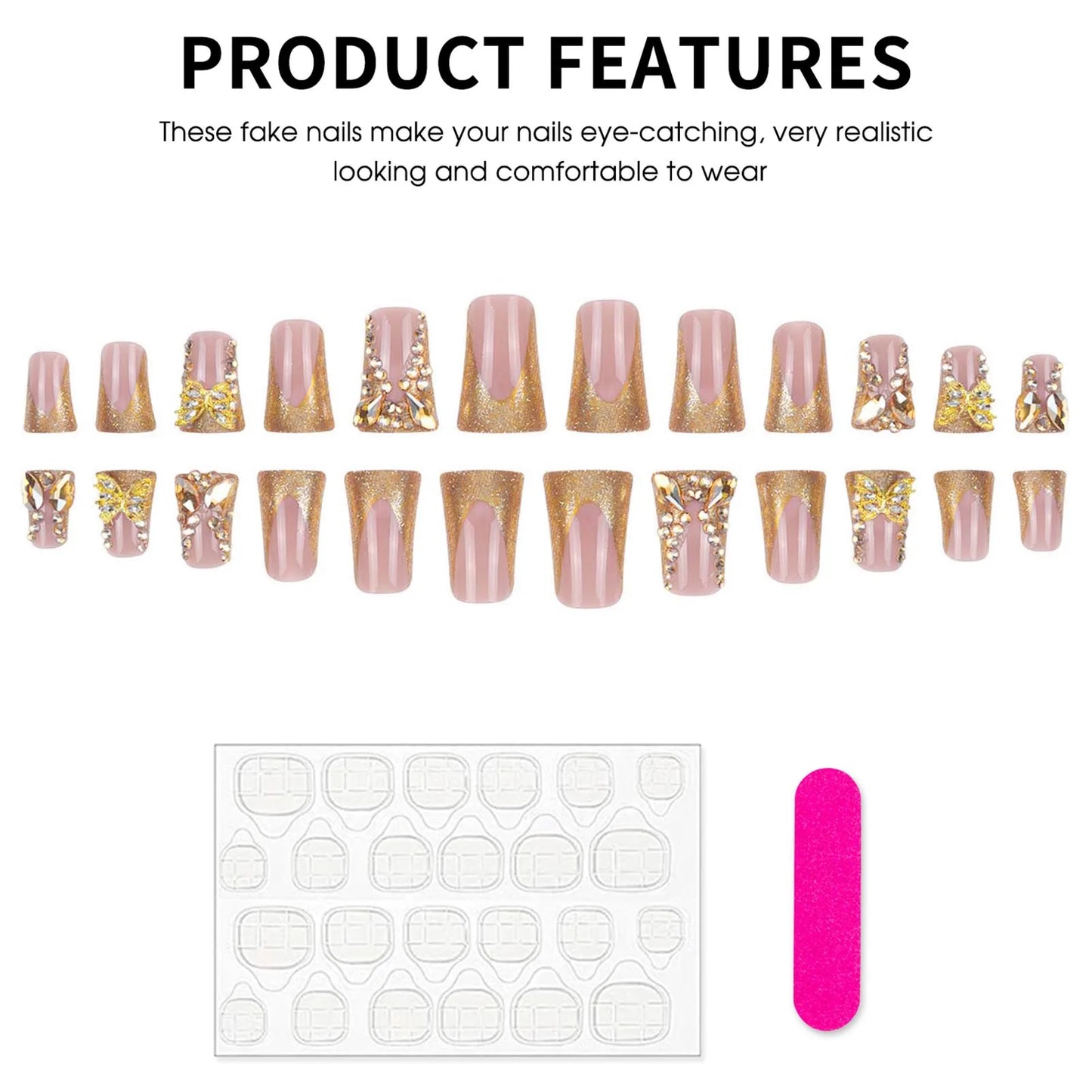 Luxury Press On Nails Gold 24pc