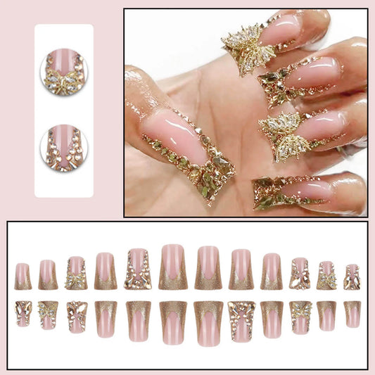 Luxury Press On Nails Gold 24pc